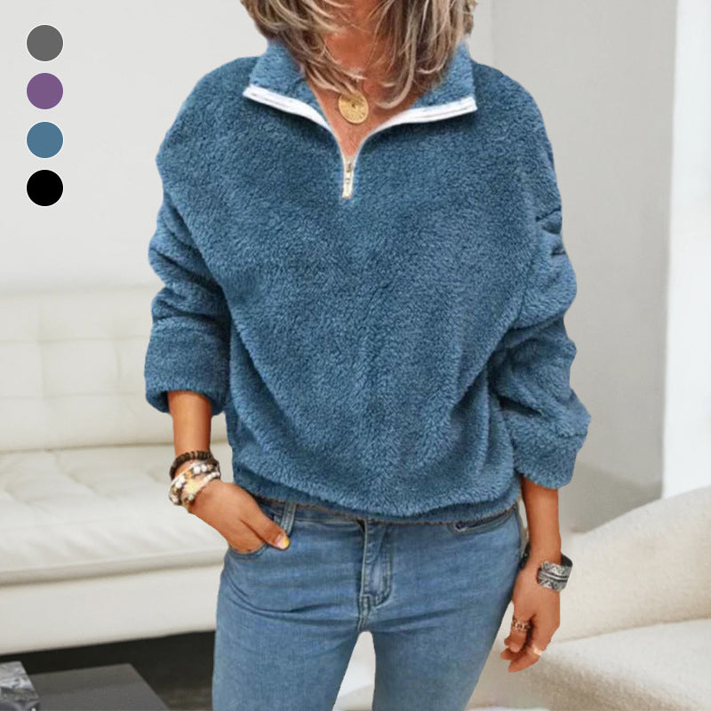 Einfarbige Doppelseitige Fleece-Pulloverjacke