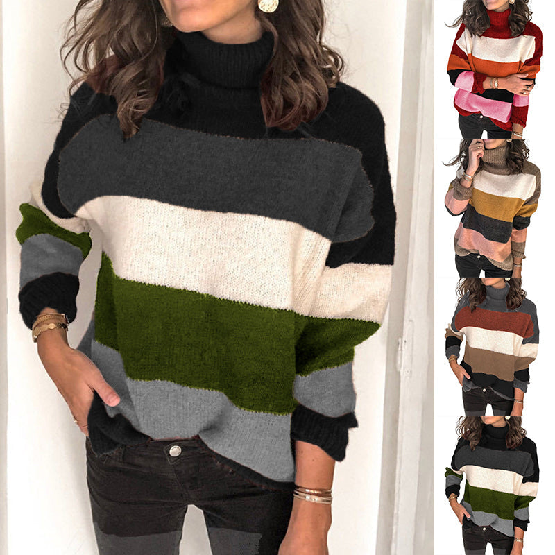 Gestreifter Strickpullover mit Stehkragen