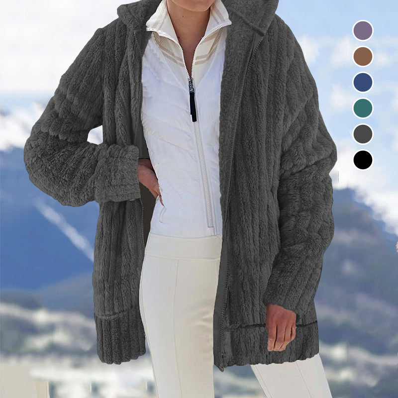 Plüschige einfarbige Reißverschlussjacke