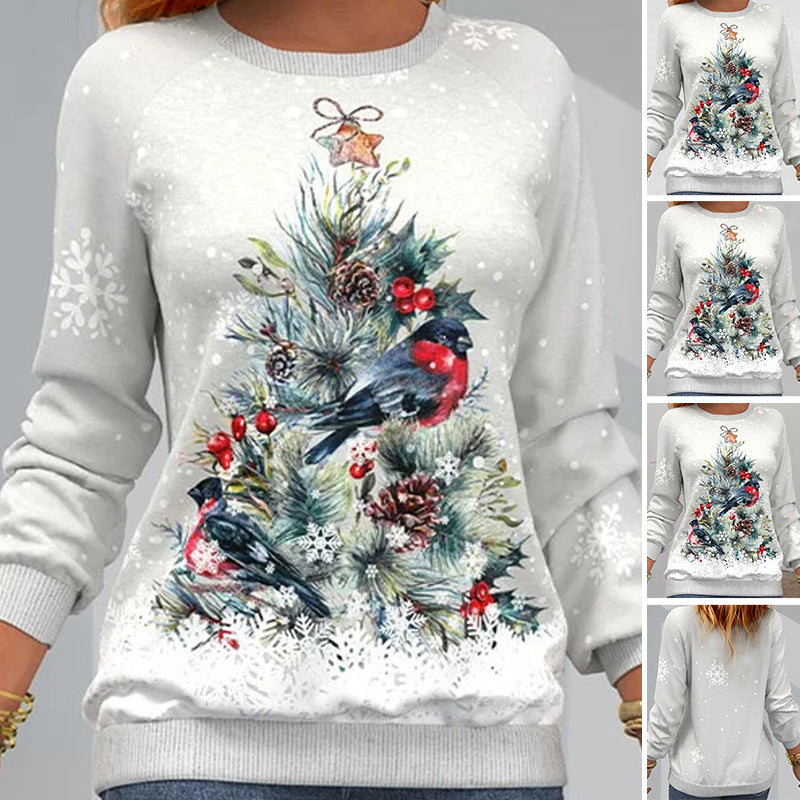Pullover mit Weihnachtsbaummuster und Schneeflockenprint und langen Ärmeln