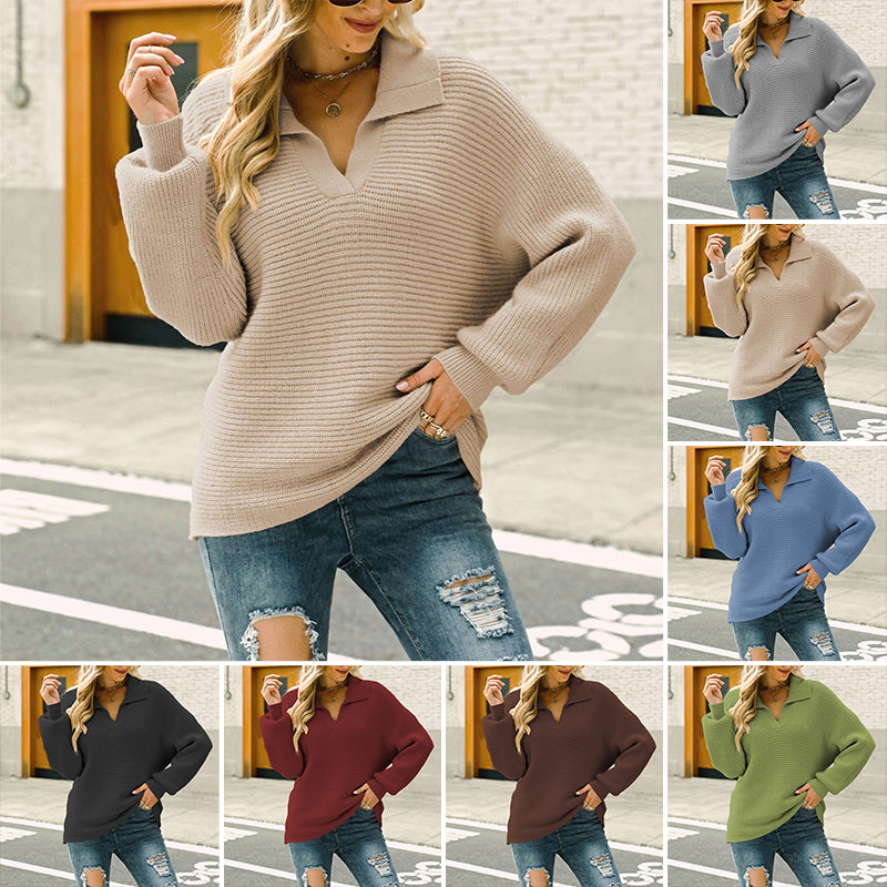 Einfarbiger Pullover Mit Revers