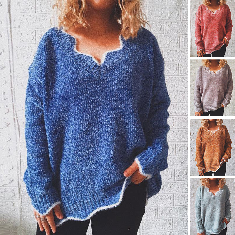 Langärmeliger Lässiger Pullover mit V-Ausschnitt