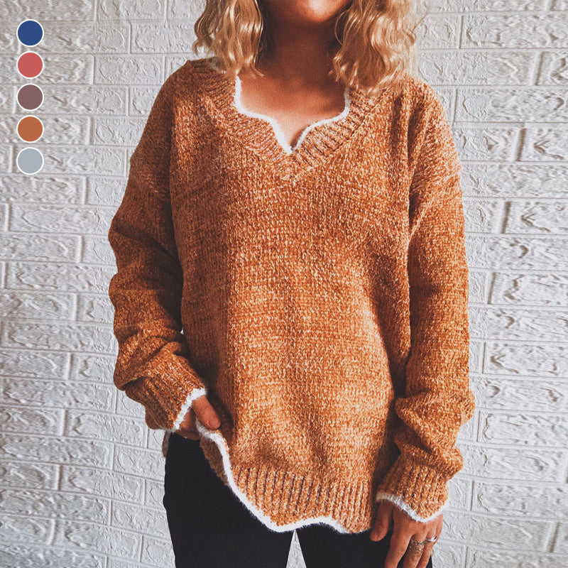 Langärmeliger Lässiger Pullover mit V-Ausschnitt
