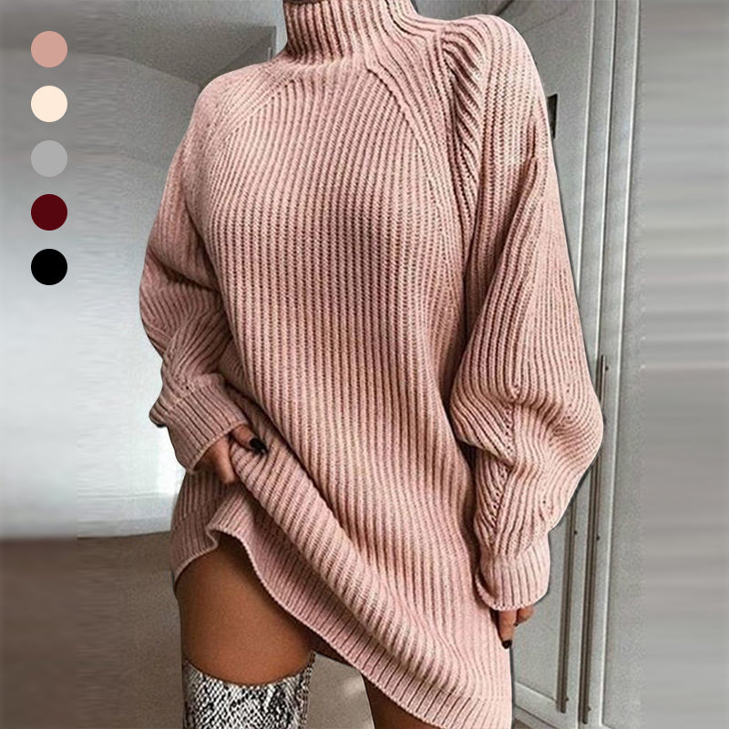Pulloverkleid mit Rollkragen und Raglanärmeln aus Baumwolle