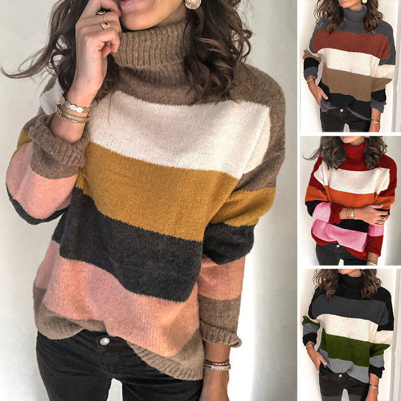 Gestreifter Strickpullover mit Stehkragen