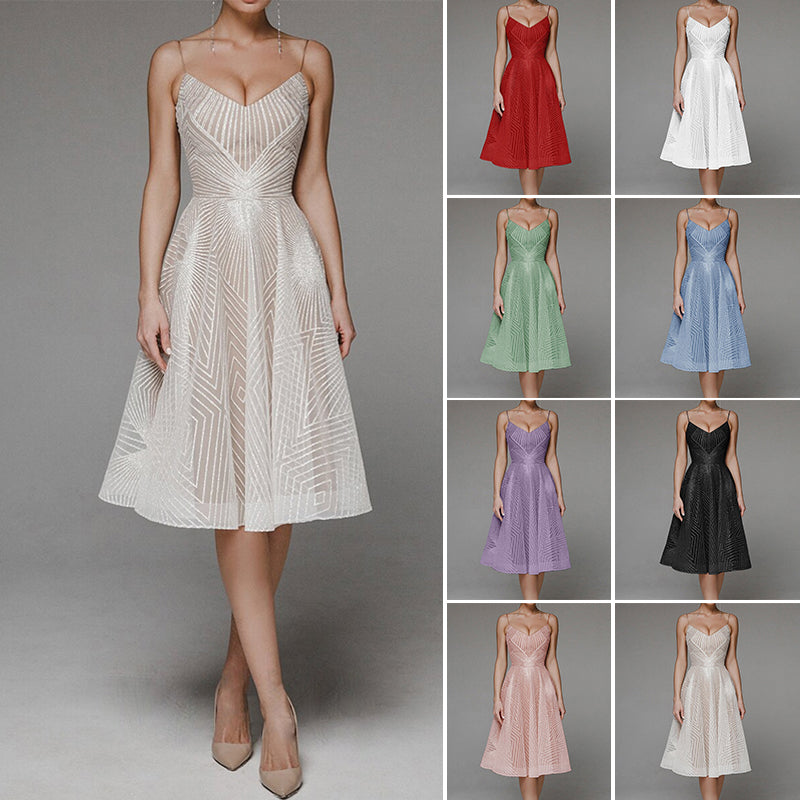 Sexy modisches besticktes ärmelloses Kleid mit V-Ausschnitt