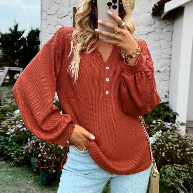 Casual Plain Pullover Blouses Basic Tops