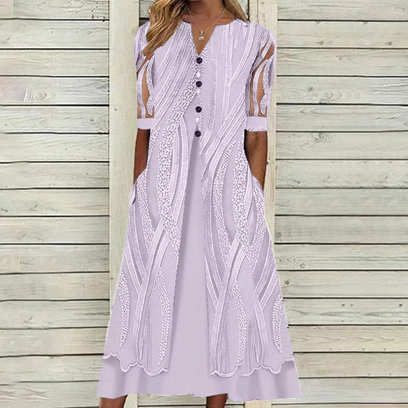 Damenkleid mit Taschen und V-Ausschnitt