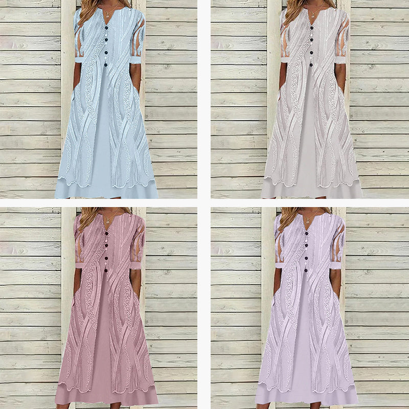 Damenkleid mit Taschen und V-Ausschnitt