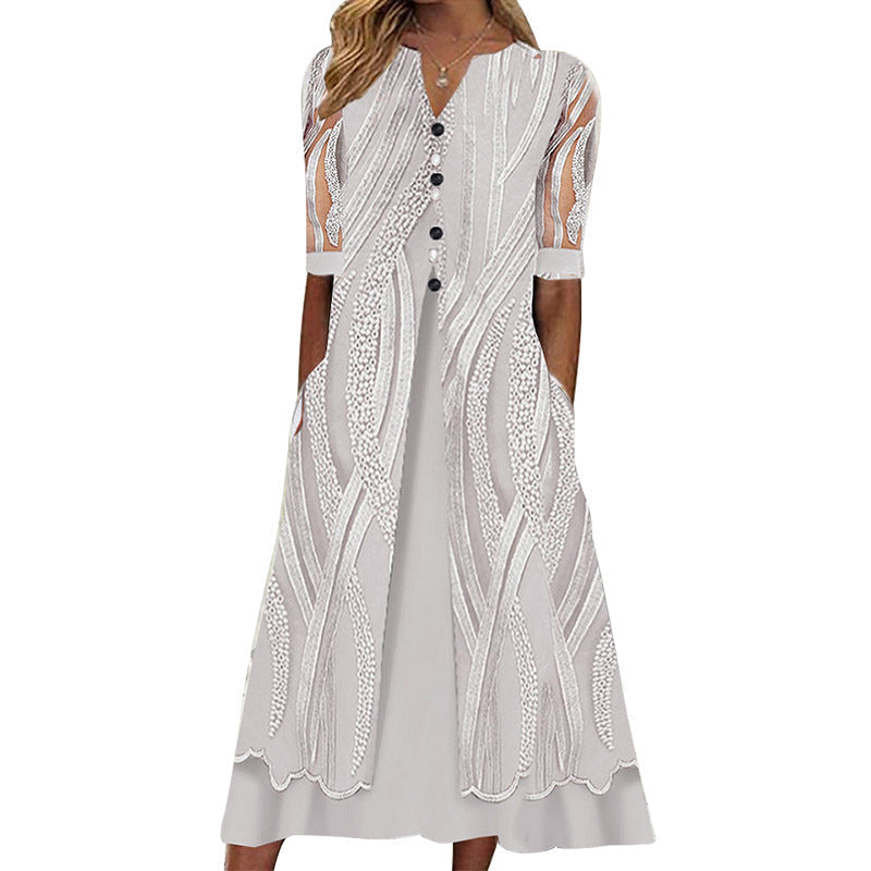 Damenkleid mit Taschen und V-Ausschnitt