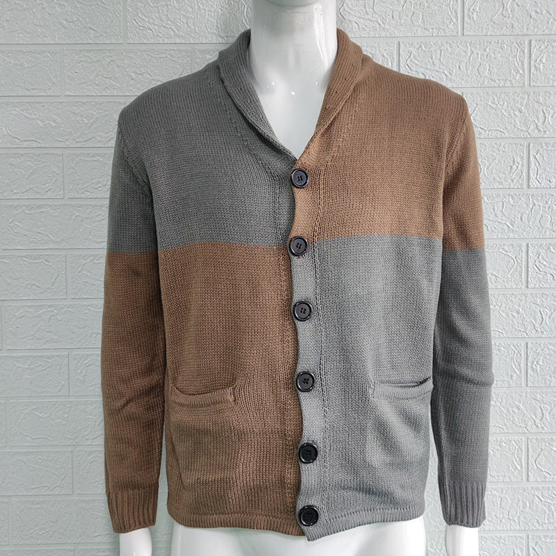 Farbblockierende Strickjacke mit Revers und Knopfleiste für Herren