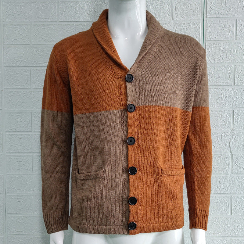 Farbblockierende Strickjacke mit Revers und Knopfleiste für Herren