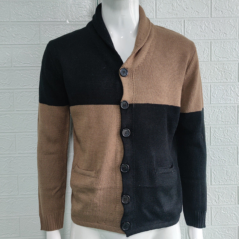 Farbblockierende Strickjacke mit Revers und Knopfleiste für Herren