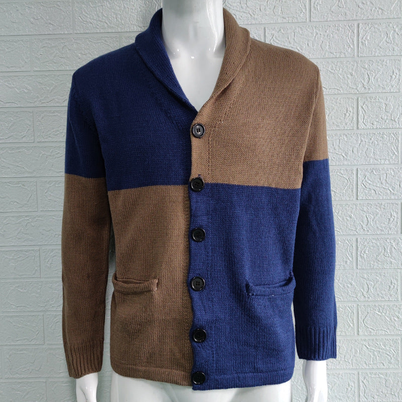 Farbblockierende Strickjacke mit Revers und Knopfleiste für Herren