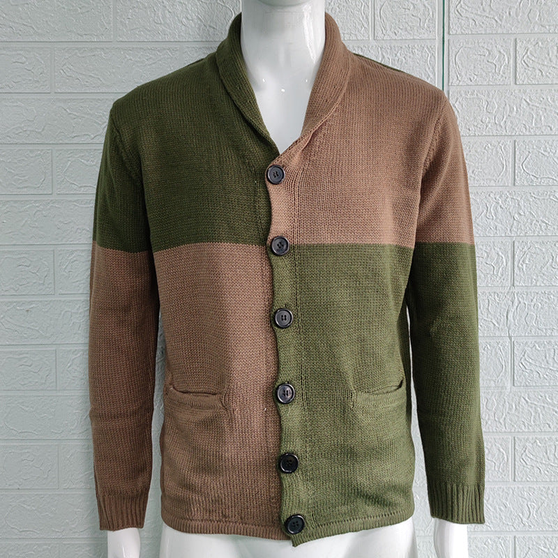 Farbblockierende Strickjacke mit Revers und Knopfleiste für Herren