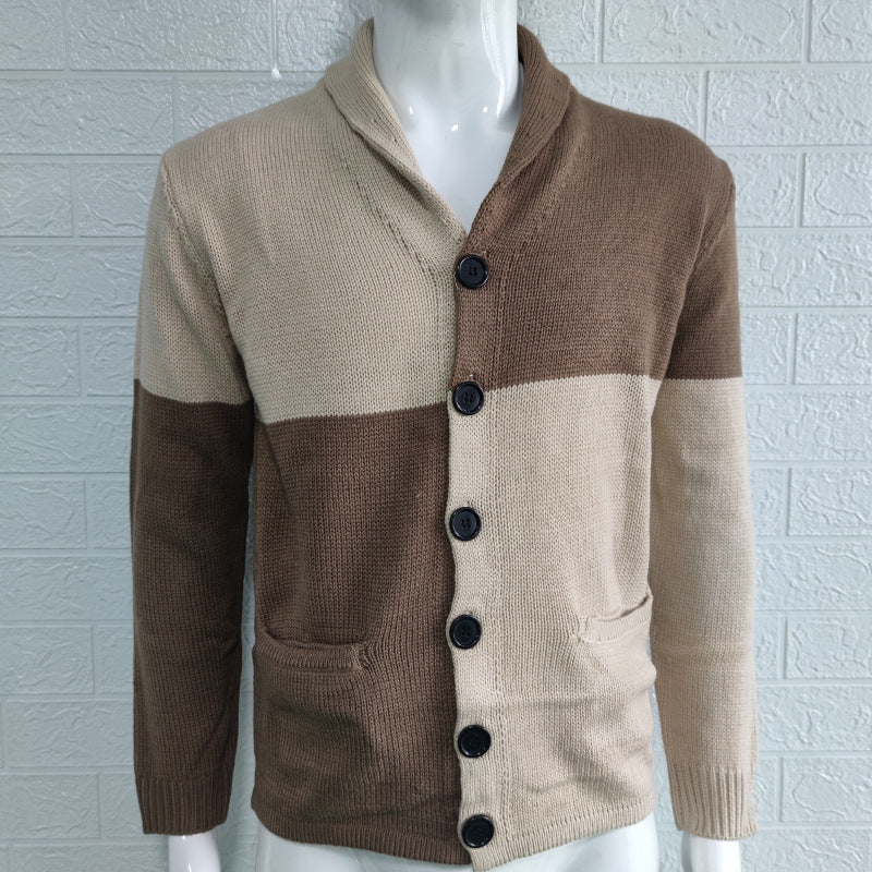 Farbblockierende Strickjacke mit Revers und Knopfleiste für Herren