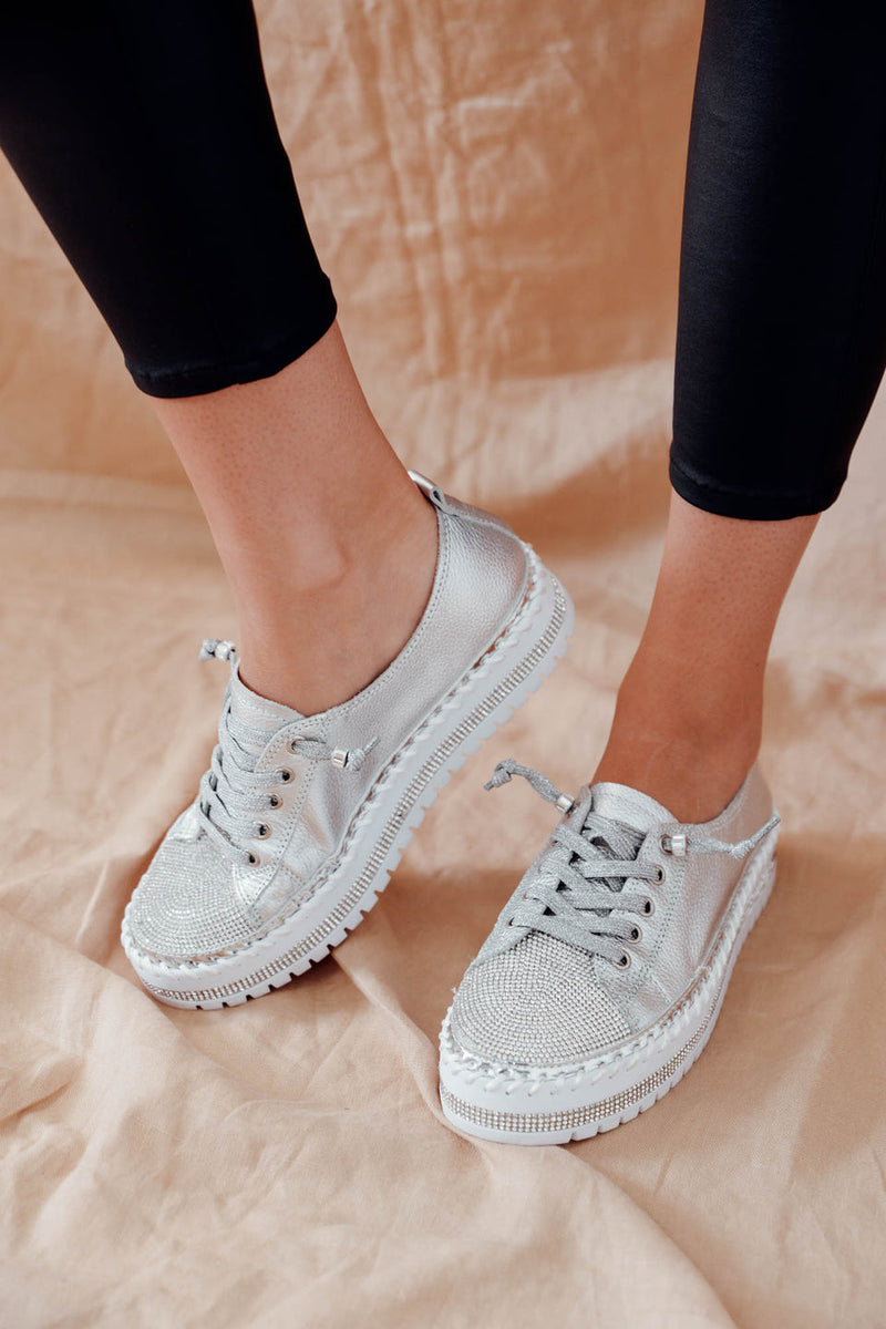 🎉Sommerangebot🎉SNEAKERS AUS DIAMOND SILVER LEDER