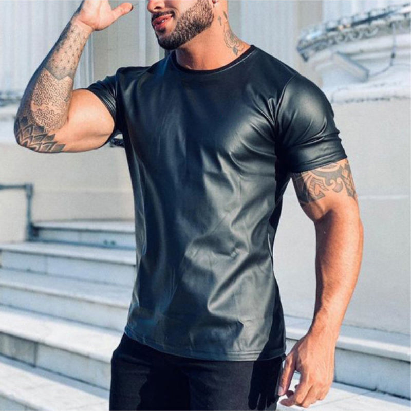 Sommer Schwarzes Leder-T-Shirt
