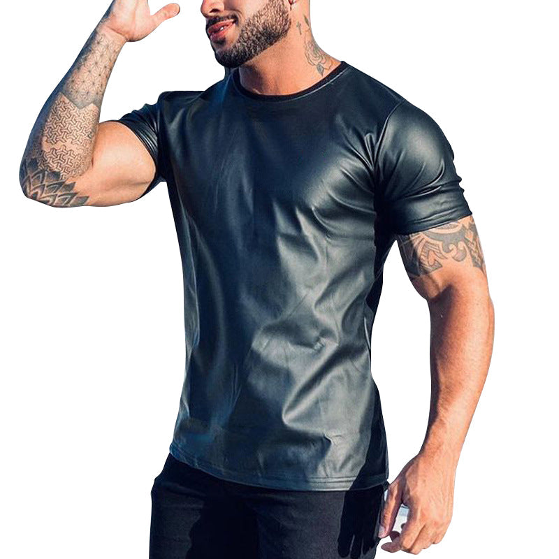 Sommer Schwarzes Leder-T-Shirt
