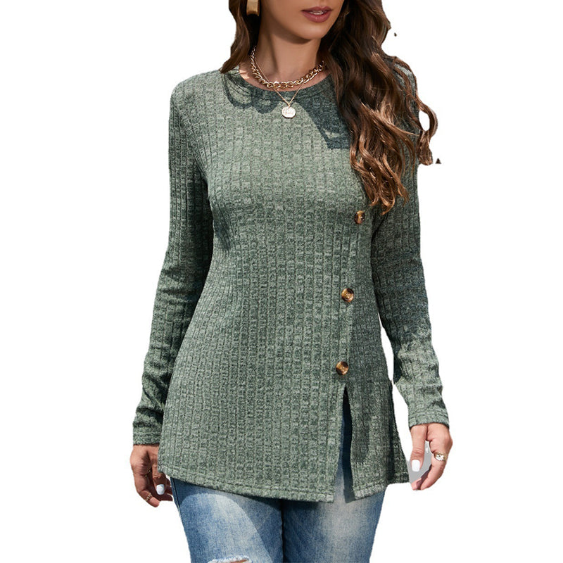 Geschlitzter Strickpullover mit Rundhalsausschnitt für Damen