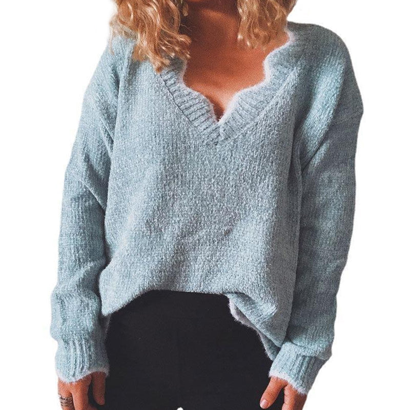 Langärmeliger Lässiger Pullover mit V-Ausschnitt
