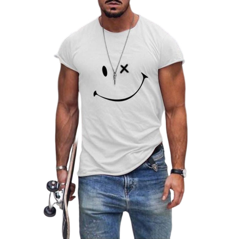 Kurzärmliges Lächeln-T-Shirt mit Rundhalsausschnitt