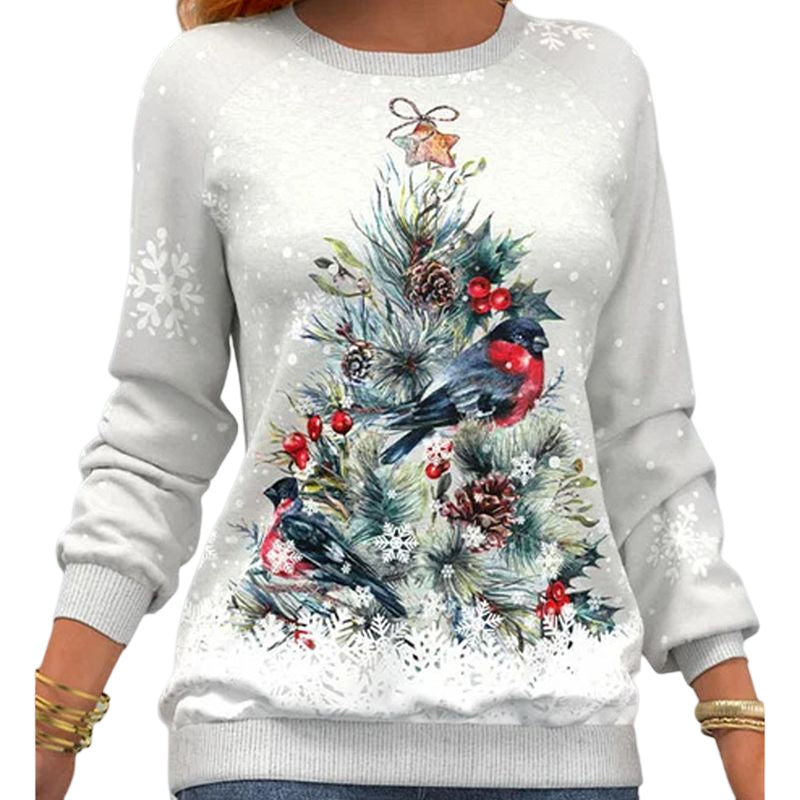Pullover mit Weihnachtsbaummuster und Schneeflockenprint und langen Ärmeln