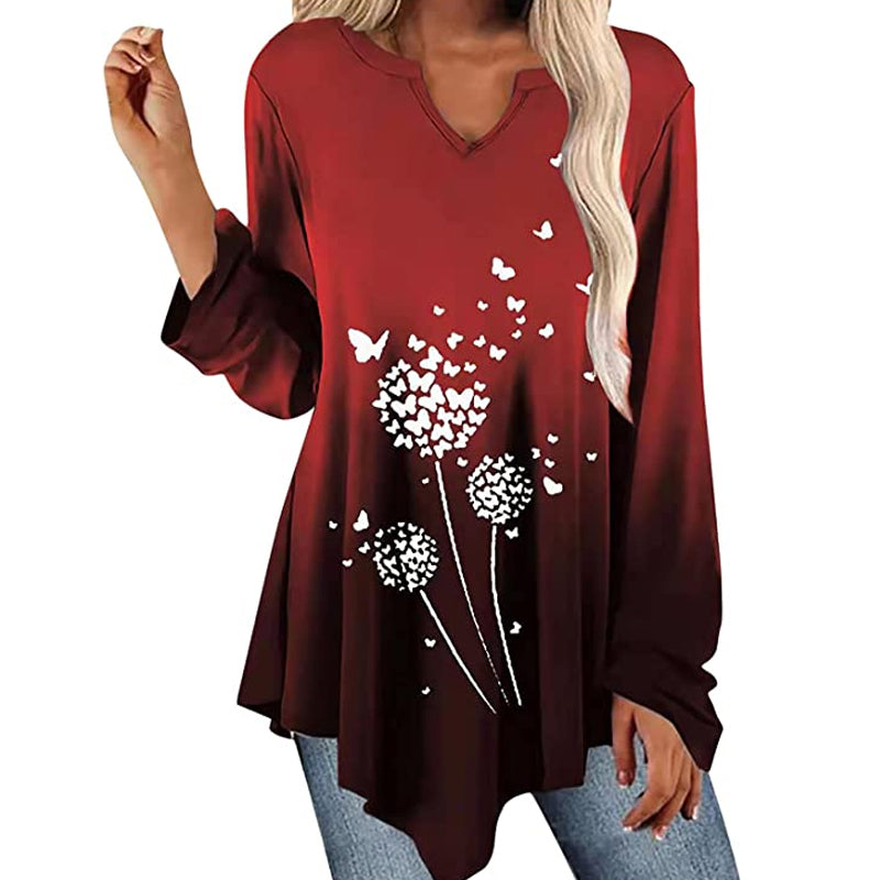 Langärmliges T-Shirt mit gerüschtem Saum und Farbverlauf