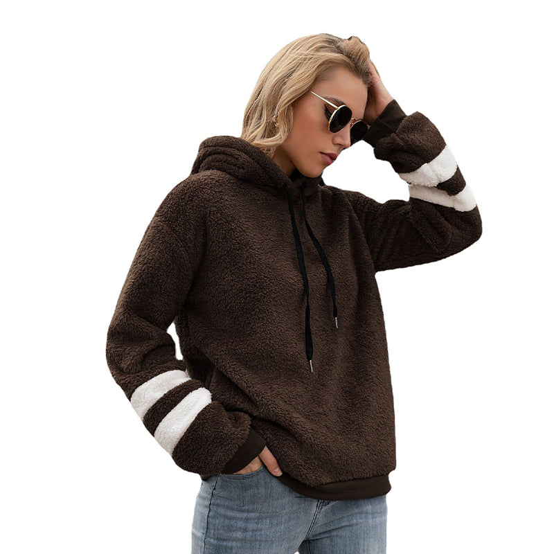 Lockerer Langärmliger Plüsch-Kapuzenpullover