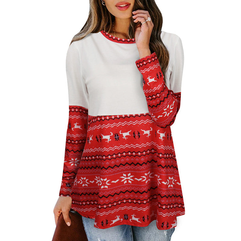 Langarm-T-Shirt mit Elch-Print und Rundhalsausschnitt