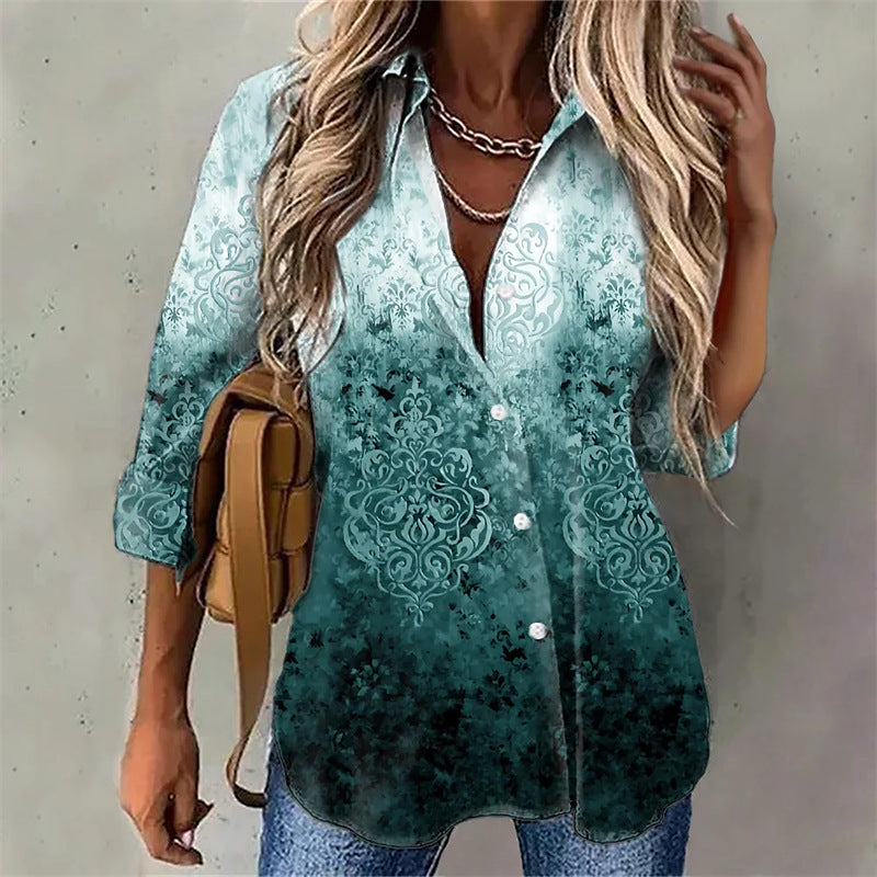 Buttons Printed Long Sleeve Shirts