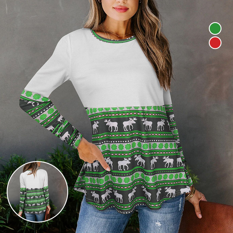 Langarm-T-Shirt mit Elch-Print und Rundhalsausschnitt