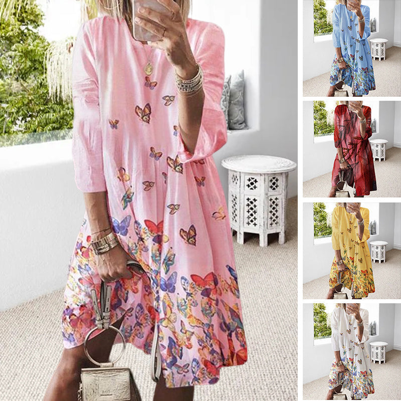 Bedrucktes Leinenkleid für Damen
