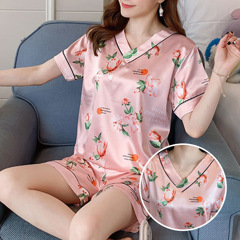 Eleganter Pyjama aus Eisseide mit V-Ausschnitt