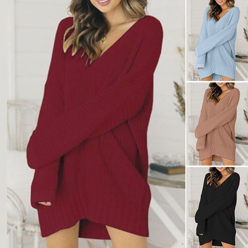 Lockere Mittellange Strickkleider mit V-Ausschnitt für Damen