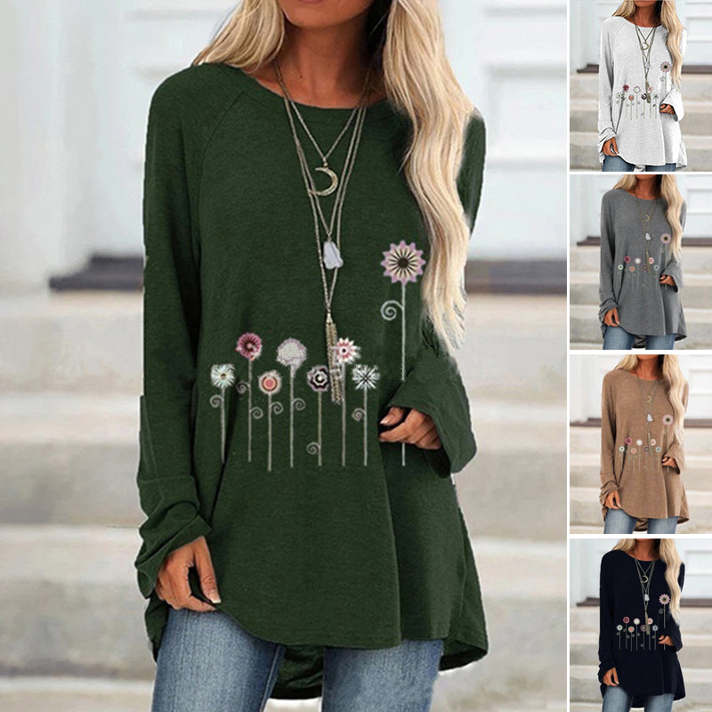 Langärmeliges T-Shirt mit Blumendruck