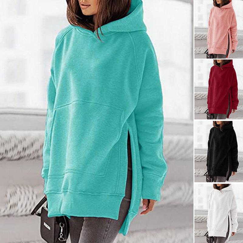 Langarm-Fleece-Sweatshirt mit Kapuze für Damen