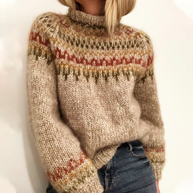 Half Turtleneck Pullover Print Sweater