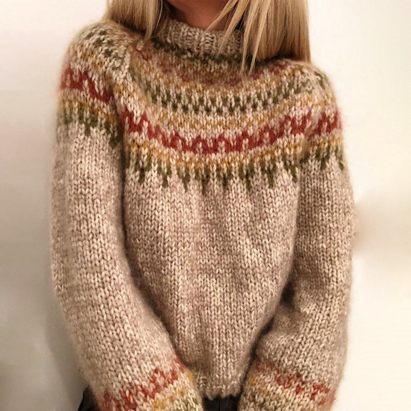 Half Turtleneck Pullover Print Sweater