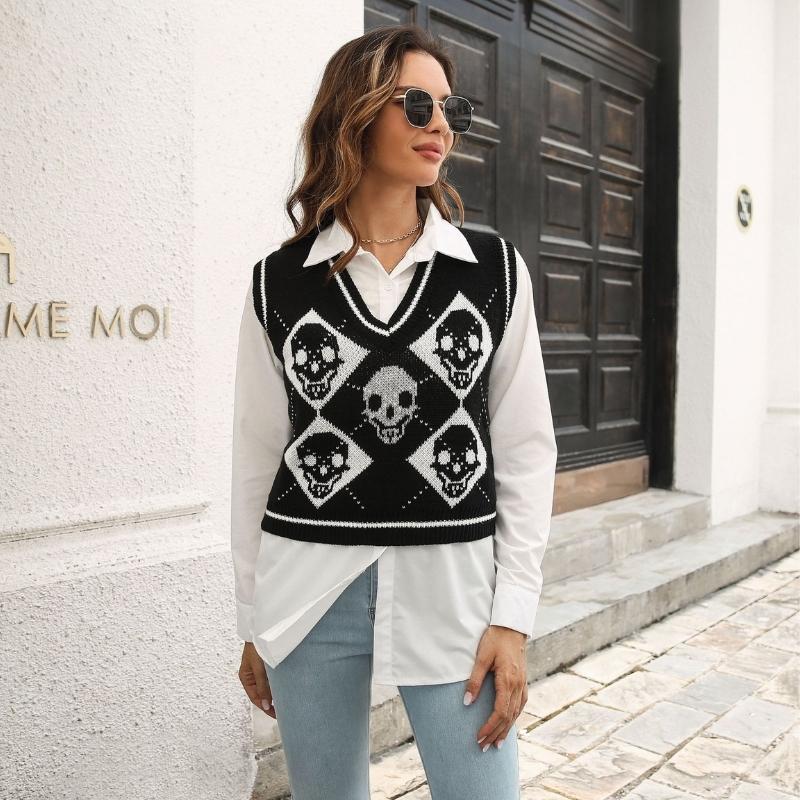 Halloween Skull Jacquard Sweater Vest