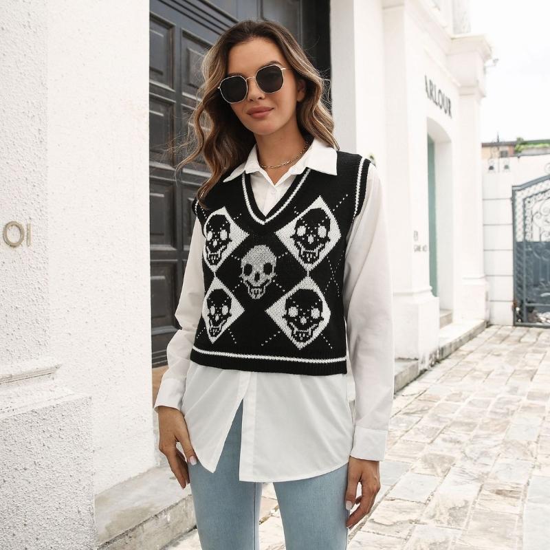 Halloween Skull Jacquard Sweater Vest