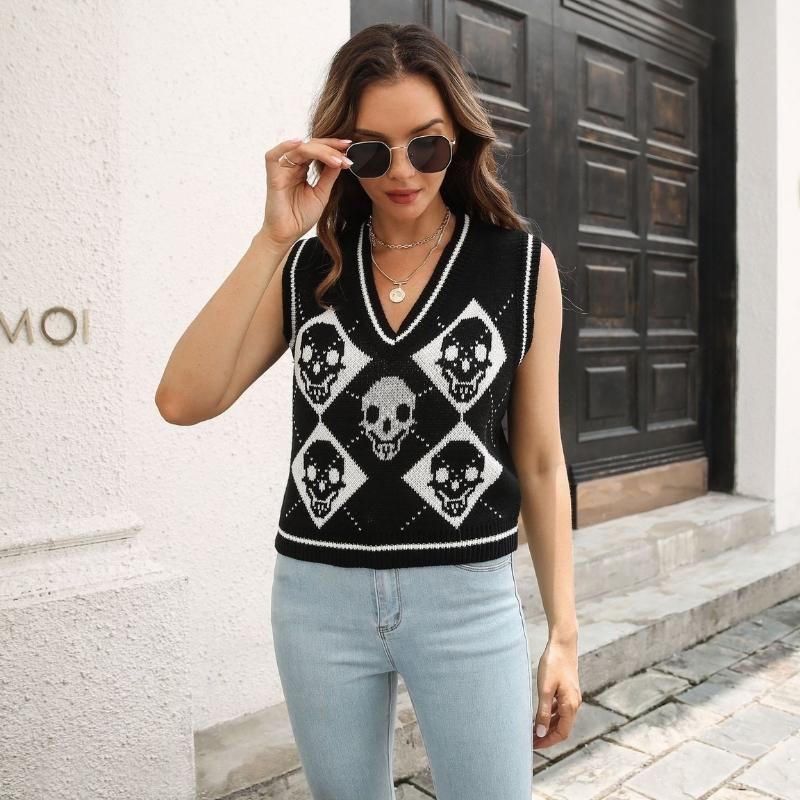 Halloween Skull Jacquard Sweater Vest