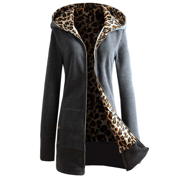 Plüsch-Sweatshirt mit Leopardenprint und Reißverschluss