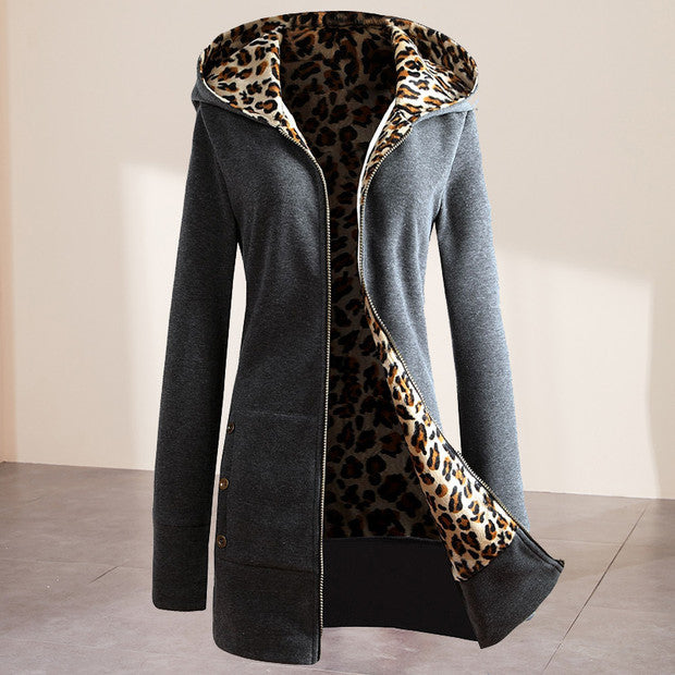 Plüsch-Sweatshirt mit Leopardenprint und Reißverschluss