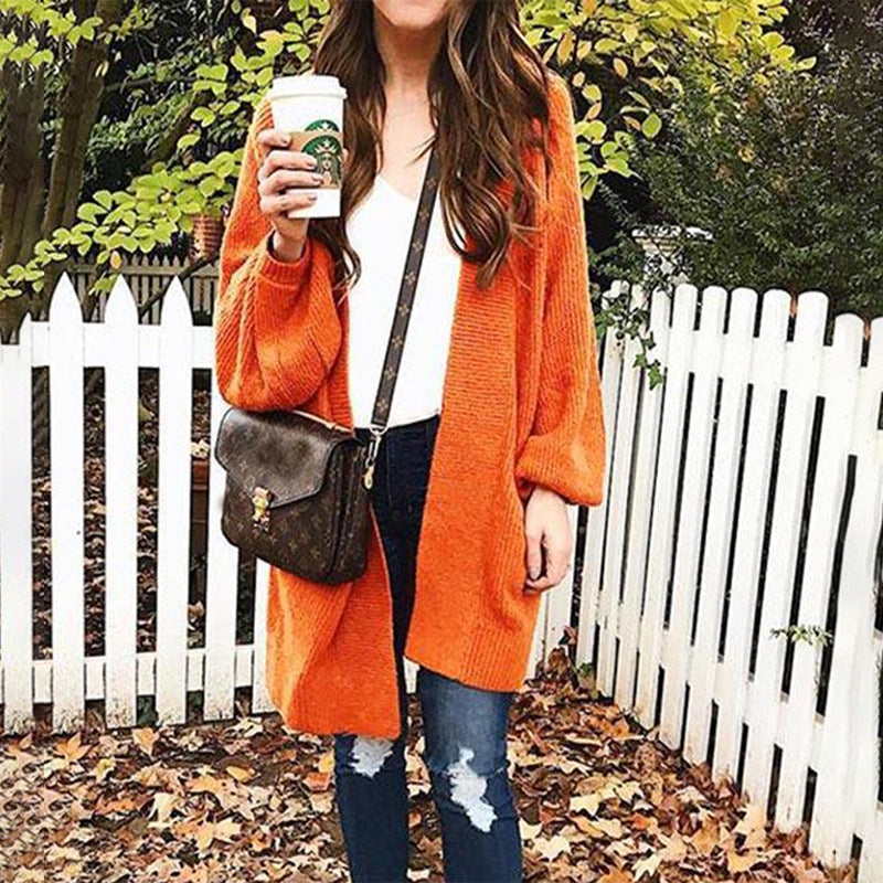Langer Pullover Mit Lockeren Ballonärmeln Strickjack
