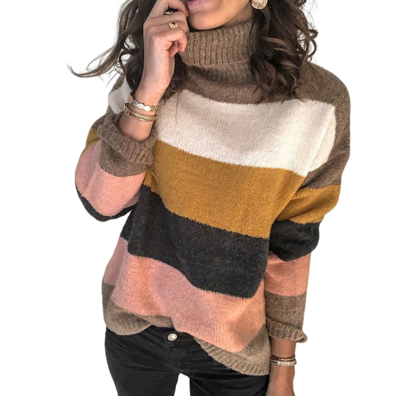 Gestreifter Strickpullover mit Stehkragen