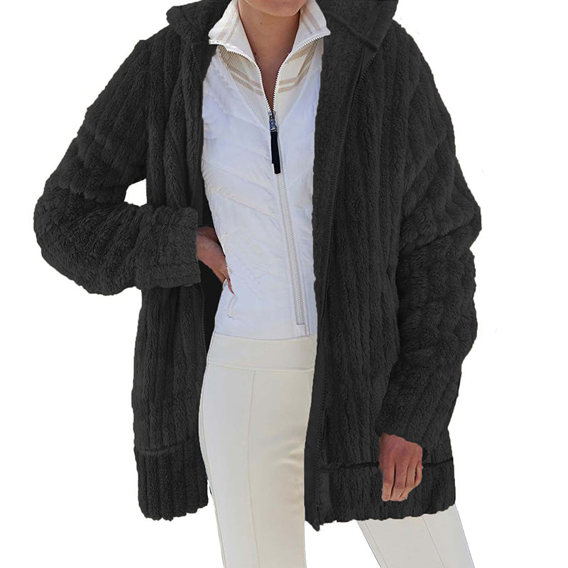Plüschige einfarbige Reißverschlussjacke
