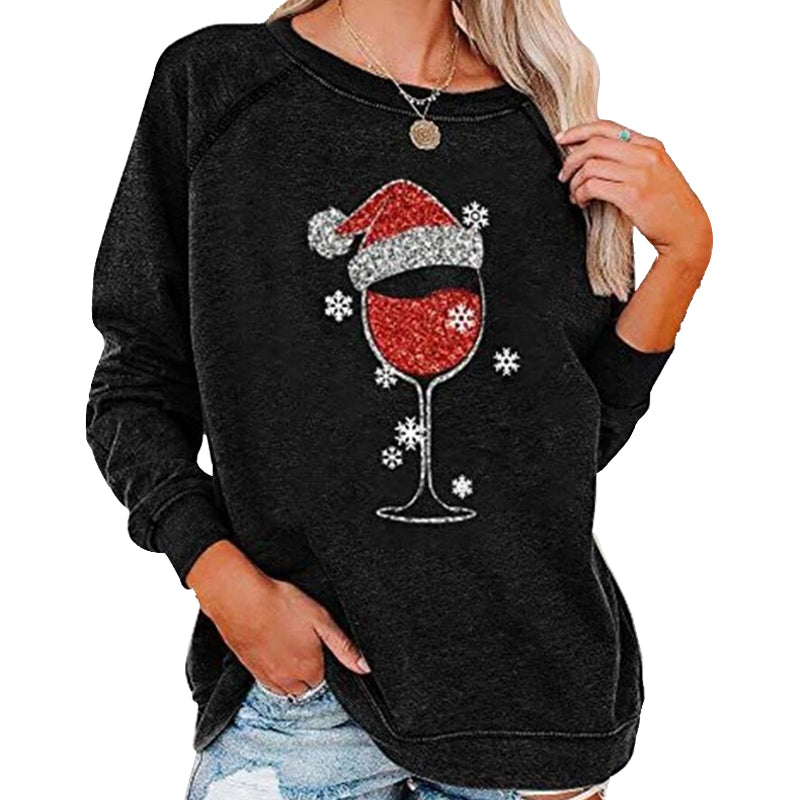 Weihnachts-Sweatshirt mit Weinglas-Print