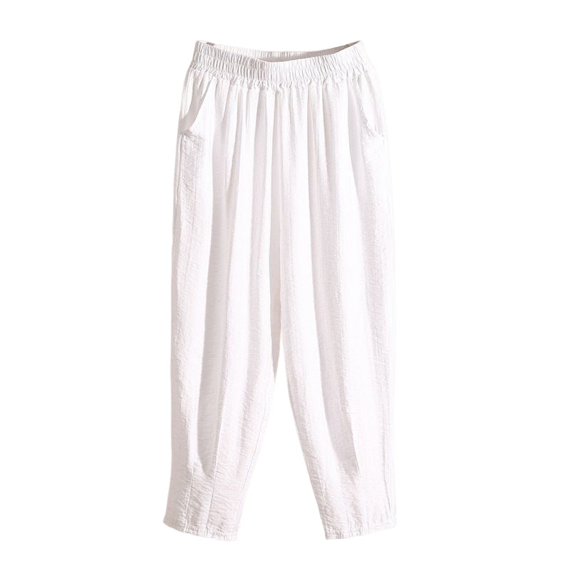 Dünne Einfarbige Freizeithose Mit Elastischer Taille