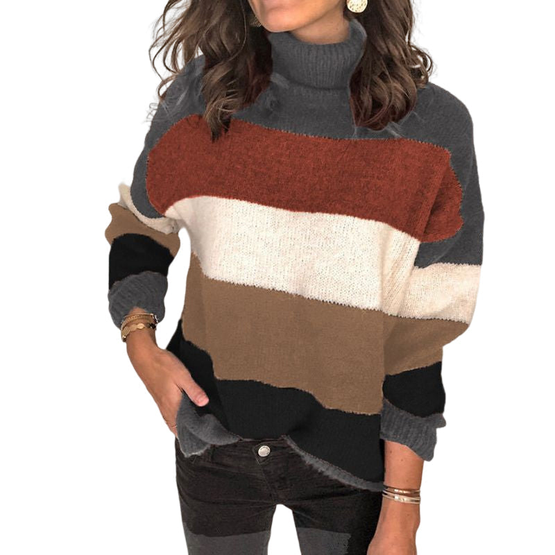 Gestreifter Strickpullover mit Stehkragen